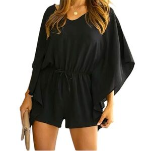 Batwing Sleeve Drawstring Waist Romper NWOT